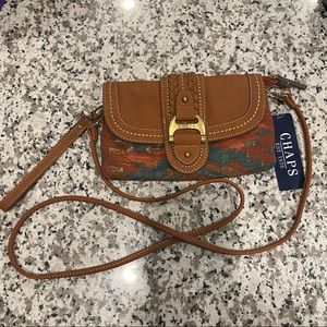Chaps Leather and Aztec Print Crossbody Purse